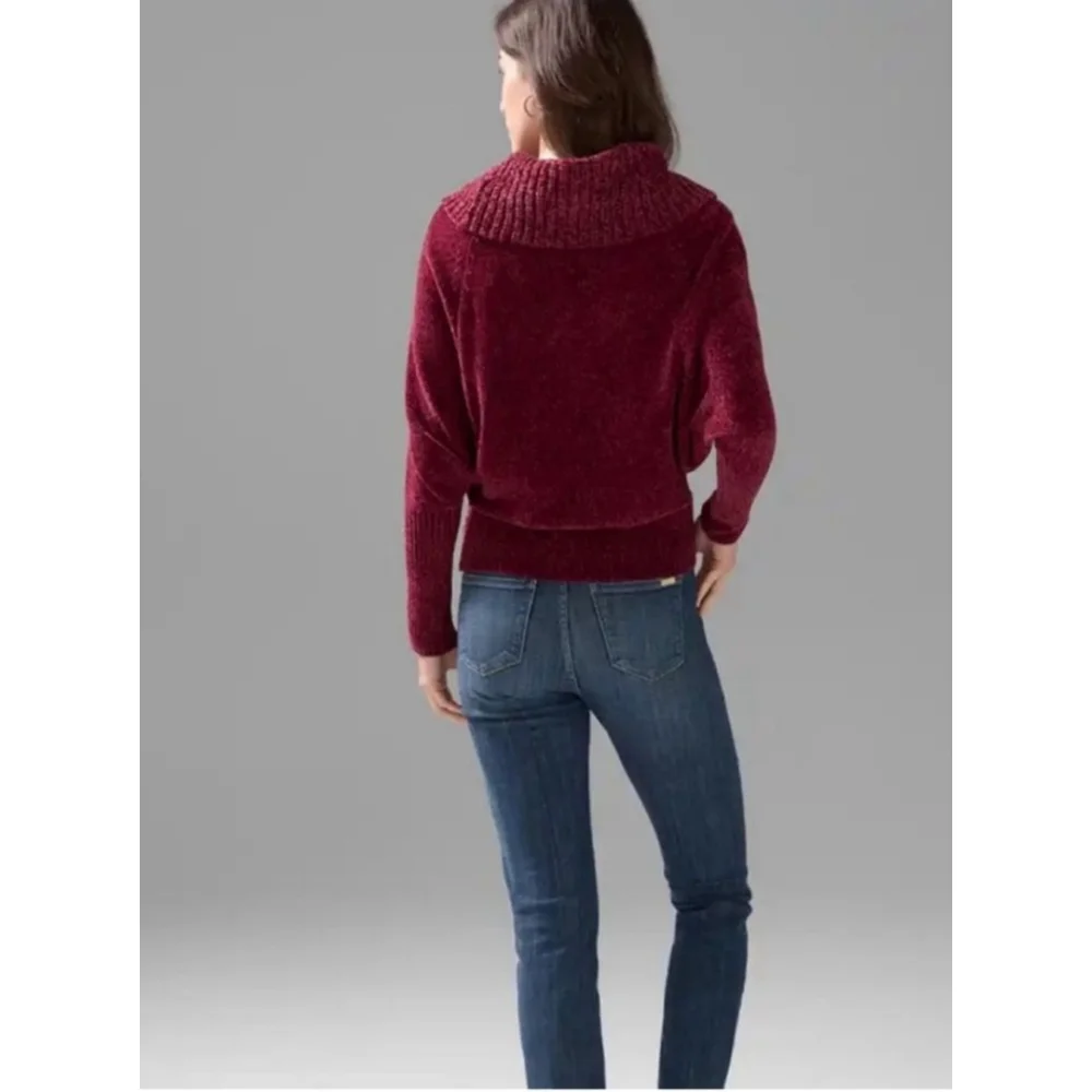 White House Black Market Burgandy Cowl Neck Chenille Sweater Size S New - Picture 2 of 12
